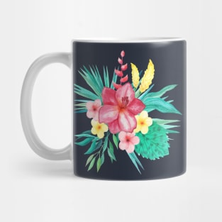 Tropical Flowers Floral Bouquet Red Yellow Mug